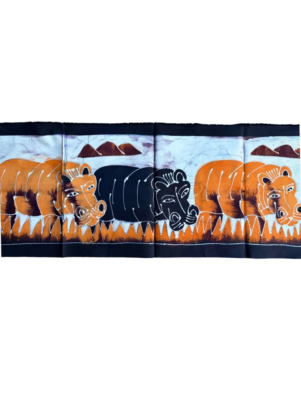 Hand Crafted African Batik Wall Art And Also Hippo Scarf - Orange & Black